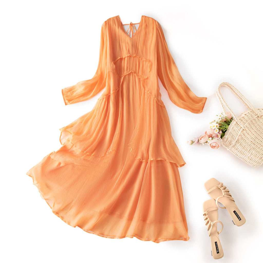 Babier Women's Summer New Silk Dress Beach Vacation Mulberry Silk Beach Long Dress