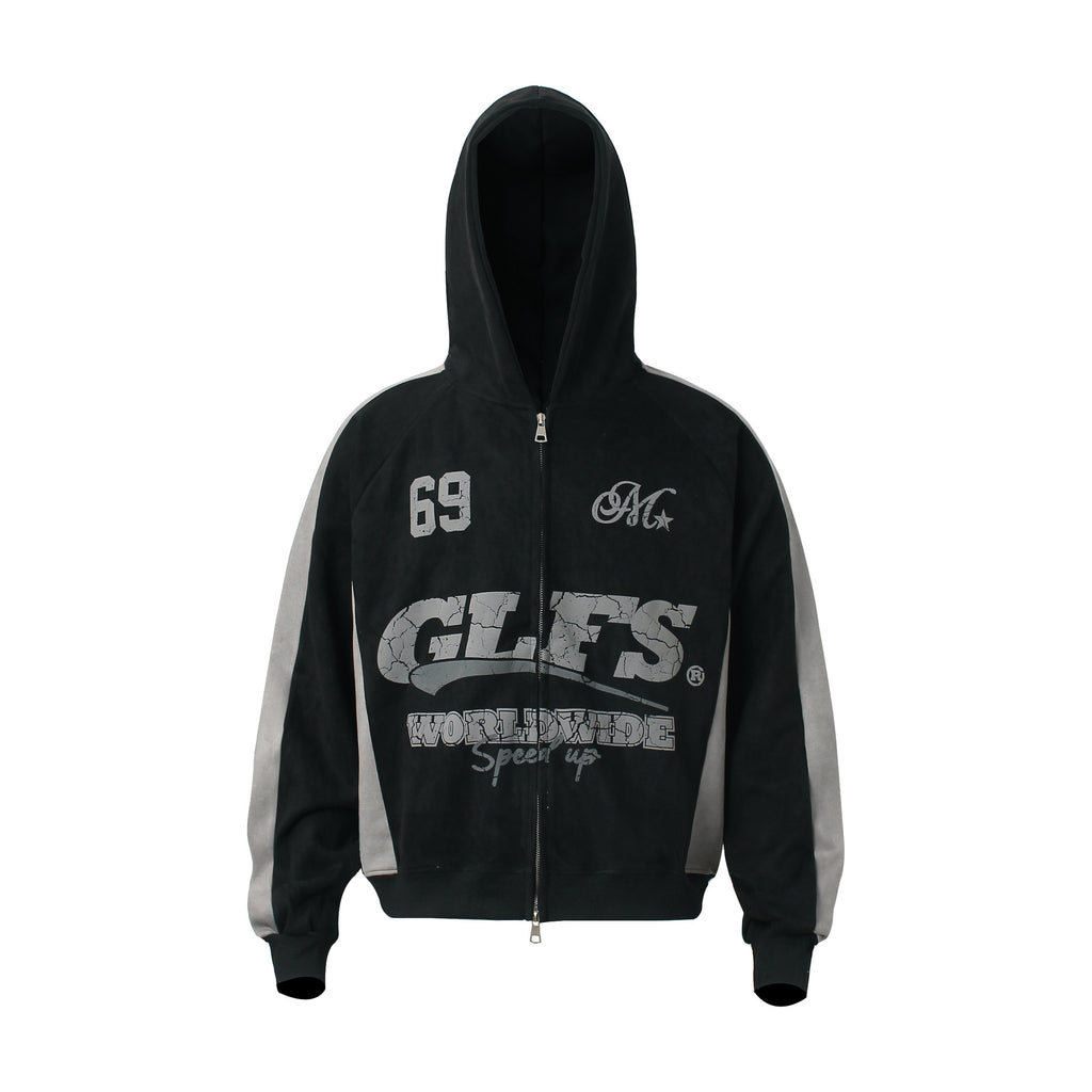 Suede zipper hoodie for men